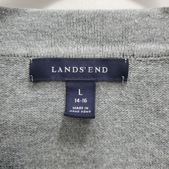 Lands' End Women's Gray Basic 100% Cotton Classic V-Neck Sweater Size L (14-16) - Picture 5 of 8